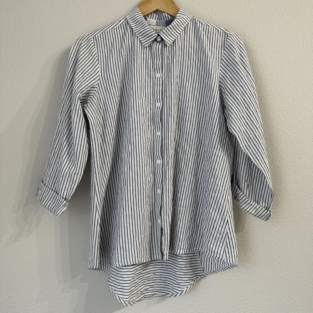 Habitat Button Shirt Stripe Lagenlook Relaxed Assymetric Blue White Work Small